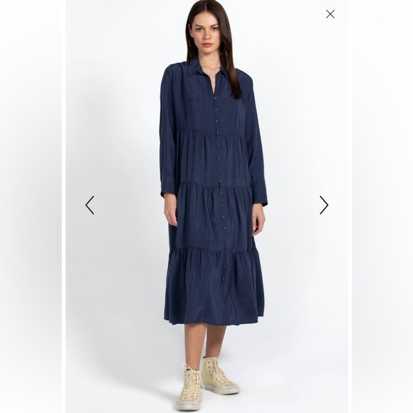 JOHNNY WAS Tiered Wanderer Dress Silk Blue Size Medium - Picture 11 of 12